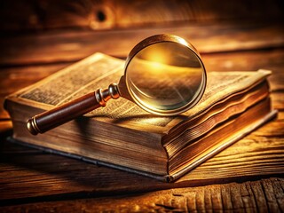 Discovering Definitions: Magnifying Glass & Dictionary Stock Photo
