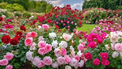 Naklejka premium A lush rose garden with different shades of pink and red