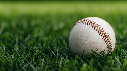 Baseball Sitting on Lush Green Field Perfect Moment for Sports Photography and Marketing Use