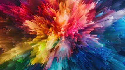 Obraz premium A vibrant explosion of rainbow colors spreading in all directions