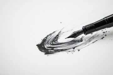 A beautiful fountain pen is leisurely writing the letter s on a piece of paper