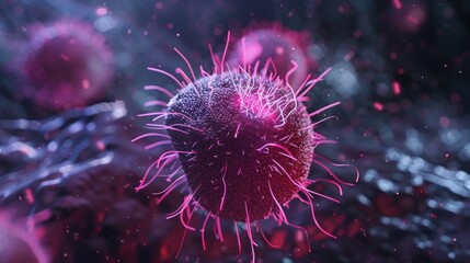Microscopic view of a virus particle with cilia.