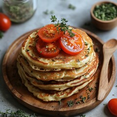 Stack of Thin Crepes with Fresh Tomatoes and Greens
