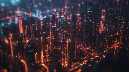 Obraz premium Smart digital Innovation city with connection network reciprocity over the cityscape. of future smart wireless city and social media networking systems that connects business people with in city
