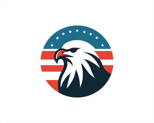 Eagle logo design vector illustration in American flag color. American Eagle icon logo template. 