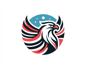 Eagle logo design vector illustration in American flag color. American Eagle icon logo template. 