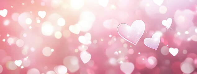 Hearts gently float in the air against a lovely pink background