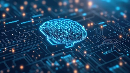 Futuristic Digital Brain with Circuit Pattern Representing Artificial Intelligence and Technology Advancements in Data Processing and Machine Learning Concepts