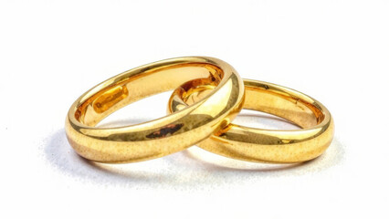 Gold wedding rings on a white background.