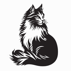 Black and white Norwegian Forest Cat Vector Image isolated on white background.