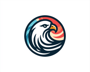Eagle logo design vector illustration in American flag color. American Eagle icon logo template. 