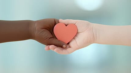 Obraz premium Valentine's day Hands of Unity Sharing a Heart Together Representing Love, Compassion, Diversity, and Community in a Tender Gesture for Acceptance and Togetherness