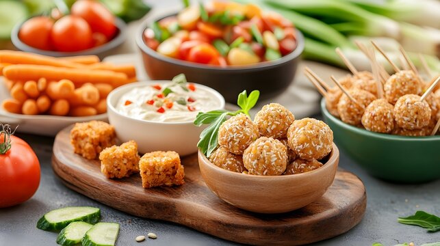 Homemade Healthy Snack Platter with Energy Balls and Veggie Sticks