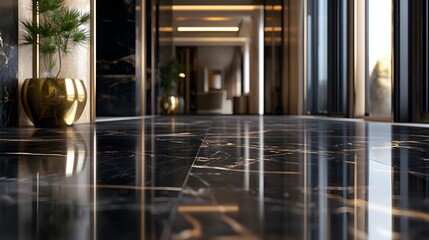 Elegant Black Marble Floor with Gold Veining