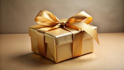 Elegant Beige Gift Box with Gold Ribbon Bow - Luxury Present Packaging Stock Photo