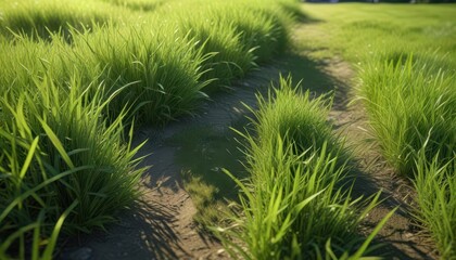 Newly cut hybrid grass, vibrant green, sunlit ,  sunlight,  rural scene,  nature