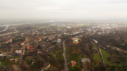 Aerial view of the old ancient Petrovaradin Fortress of Novi Sad In Serbia