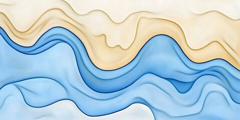 Abstract wavy blue and beige lines.