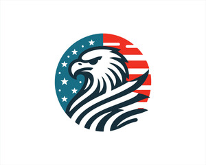 Eagle logo design vector illustration in American flag color. American Eagle icon logo template. 
