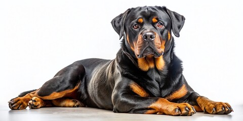 Obraz premium Elegant Rottweiler Dog Posing on White Background - Studio Shot