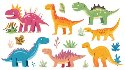 Adorable Cartoon Dinosaurs Illustration