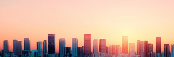 Obraz premium Modern cityscape at sunset with vibrant colors and skyscrapers