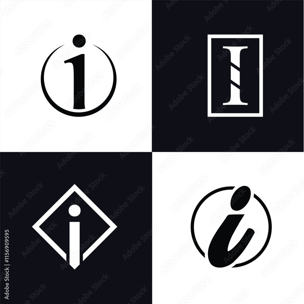 Fototapete collection of flat abstract letter i logo and monogram design with vector template