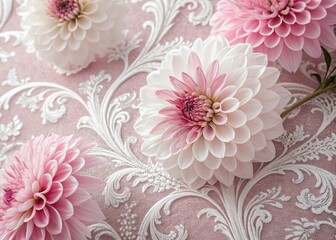 Elegant White Pink Floral Monochrome Ornament Design Texture Stock Photo