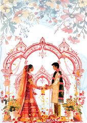 Fototapeta premium wedding invitation card template with romantic floral watercolour