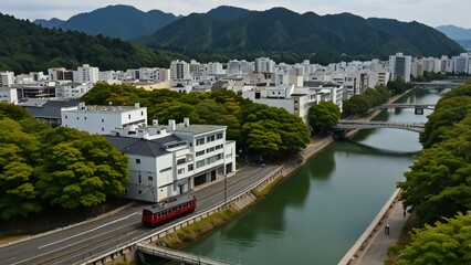 Fototapeta premium view of the river in the city of salzburg country