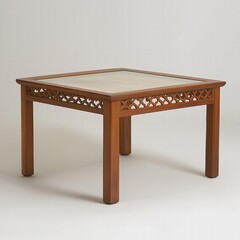 Square Wooden Coffee Table with Lattice Detail