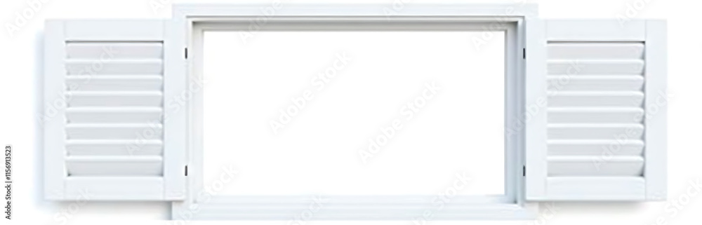 Poster White Wooden Window Shutters Isolated On White Background With Clipping Path Available For Easy Photo Insertion Into A Frame. 00002