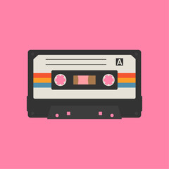 minimalist illustration of a vintage retro audio cassette tape music mixtape vector design