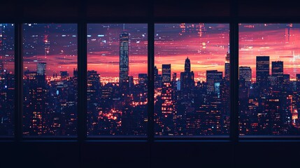 Reflections of City Buildings in Glass Windows: Urban Architecture, Financial District Atmosphere, Skyscraper Design, and Evening Cityscape