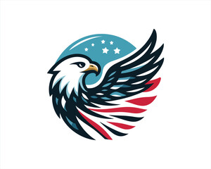 Eagle logo design vector illustration in American flag color. American Eagle icon logo template. 