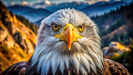 Fototapeta premium Soaring eagle, majestic head captured in stunning aerial close-up photography.