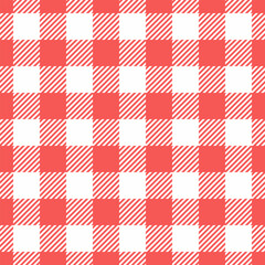 Neat vector tartan check, real textile texture pattern. Minimalist fabric background plaid seamless in red and white colors.