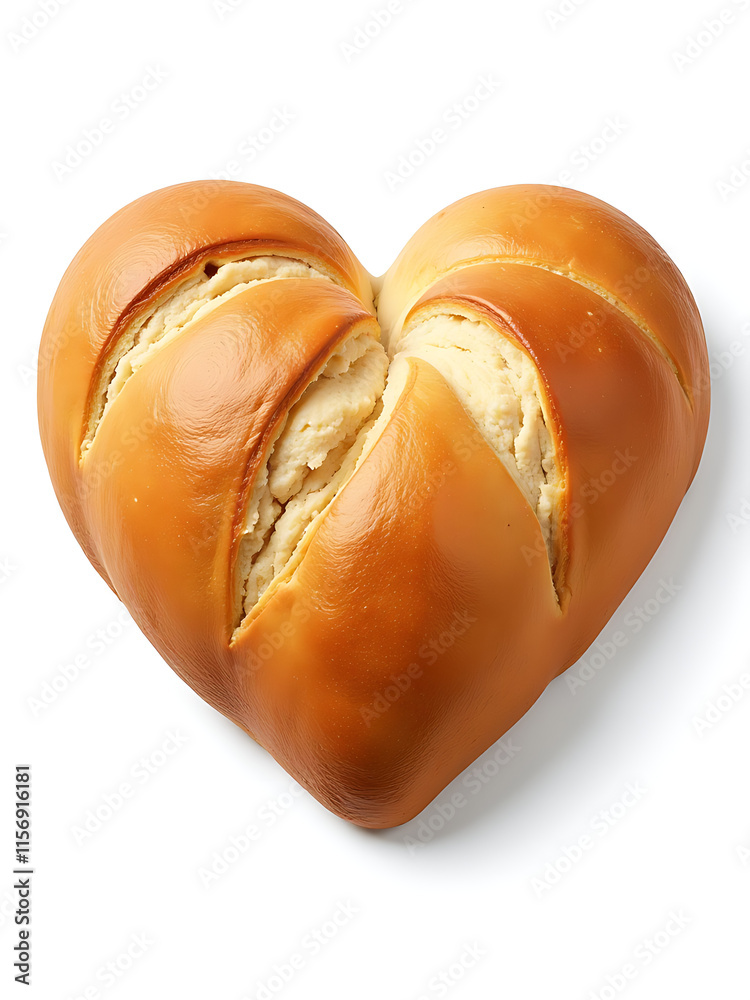 Poster White Background With Bread Shaped Like A Heart Isolated On It And Also Available As A Png Transparent Image. 00001
