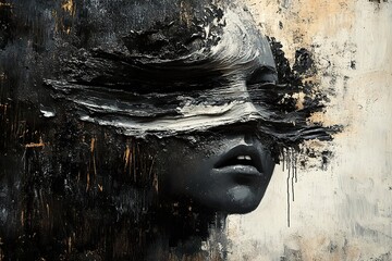 Abstract Oil Painting of a Woman Partially Obscured