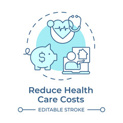 Reduce health care costs soft blue concept icon. Lower prices for medical service. Benefit of telehealth. Round shape line illustration. Abstract idea. Graphic design. Easy to use in booklet