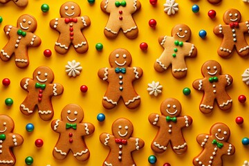 Obraz premium Festive Gingerbread Man Ornaments: Flat Lay Holiday Baking Silhouette Photography