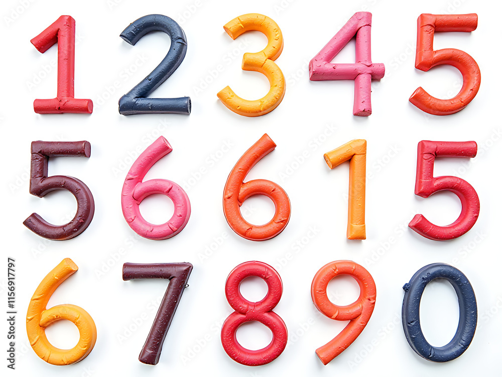 Poster Wax Crayon Numbers And Letters Arranged In A Seamless Pattern Over A White Background With A Unique Font Design. 00002