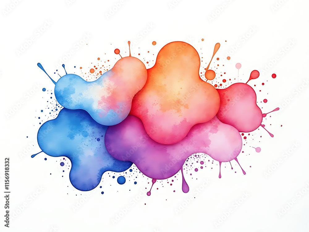 Aufkleber Watercolor Patterns Generated Using Ai Technology Create A Unique Splash Effect On A White Paper Background With Rounded Texture. 00003