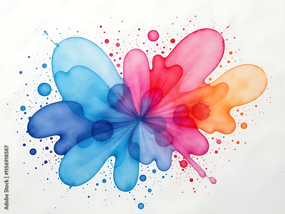 Aufkleber Watercolor Patterns Generated Using Ai Technology Create A Unique Splash Effect On A White Paper Background With Rounded Texture. 00001