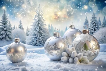 Festive Winter Double Exposure: Silver, Snowy White & Christmas Snowflakes