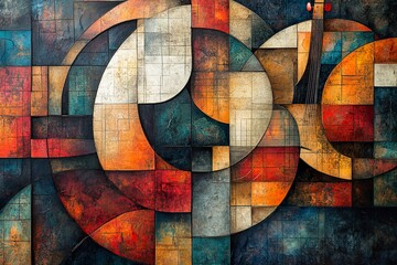 Abstract Geometric Artwork Featuring a Cello