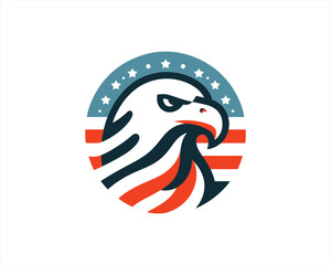 Eagle logo design vector illustration in American flag color. American Eagle icon logo template. 