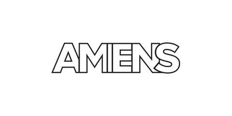 Amiens in the France emblem. The design features a geometric style, vector illustration with bold typography in a modern font. The graphic slogan lettering.