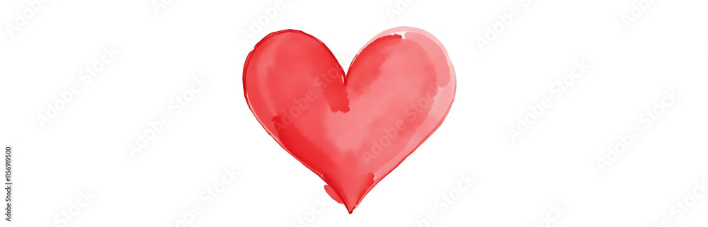 Poster watercolor heart shape painting isolated on a white background with a subtle red hue dominating the 