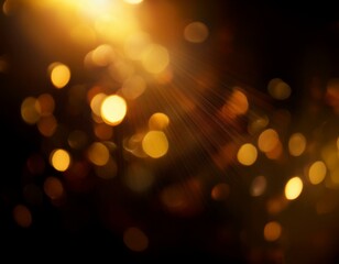 Fototapeta premium Blurred gold and orange light leaks with retro lens flare and bokeh on black, perfect for vintage photo overlays or cinematic effects.